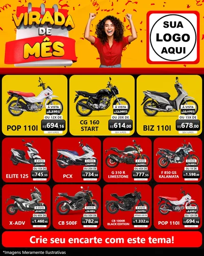 Modelo de Rede Social para Feed Instagram com o tema Virada de Mês para Concessionaria de Motos