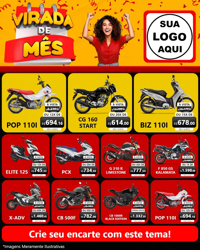 Modelo de Rede Social para Feed Instagram com o tema Virada de Mês para Concessionaria de Motos
