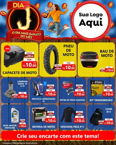 Modelo de Rede Social para Feed Instagram com o tema Dia J - O Dia Mais Barato Do Mês para Moto peças