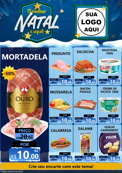 Modelo de Encarte para Encarte A4 Vertical com o tema O Melhor Natal É Aqui! para Frios e Laticínios