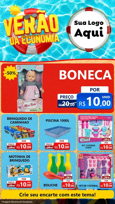 Modelo de Rede Social para Stories com o tema Verão da Economia para Brinquedos