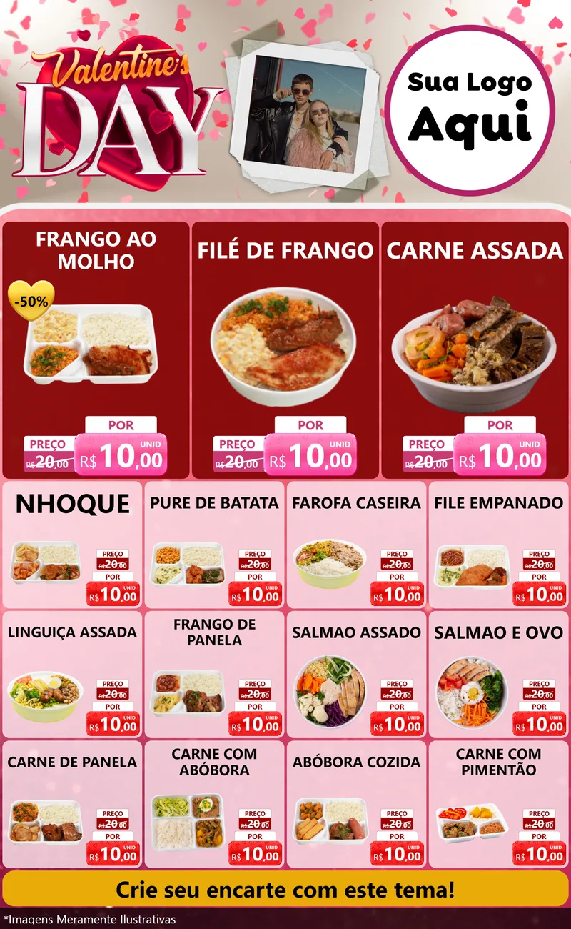 Modelo de Encarte para Encarte Grande com o tema Valentine's Day para Restaurante