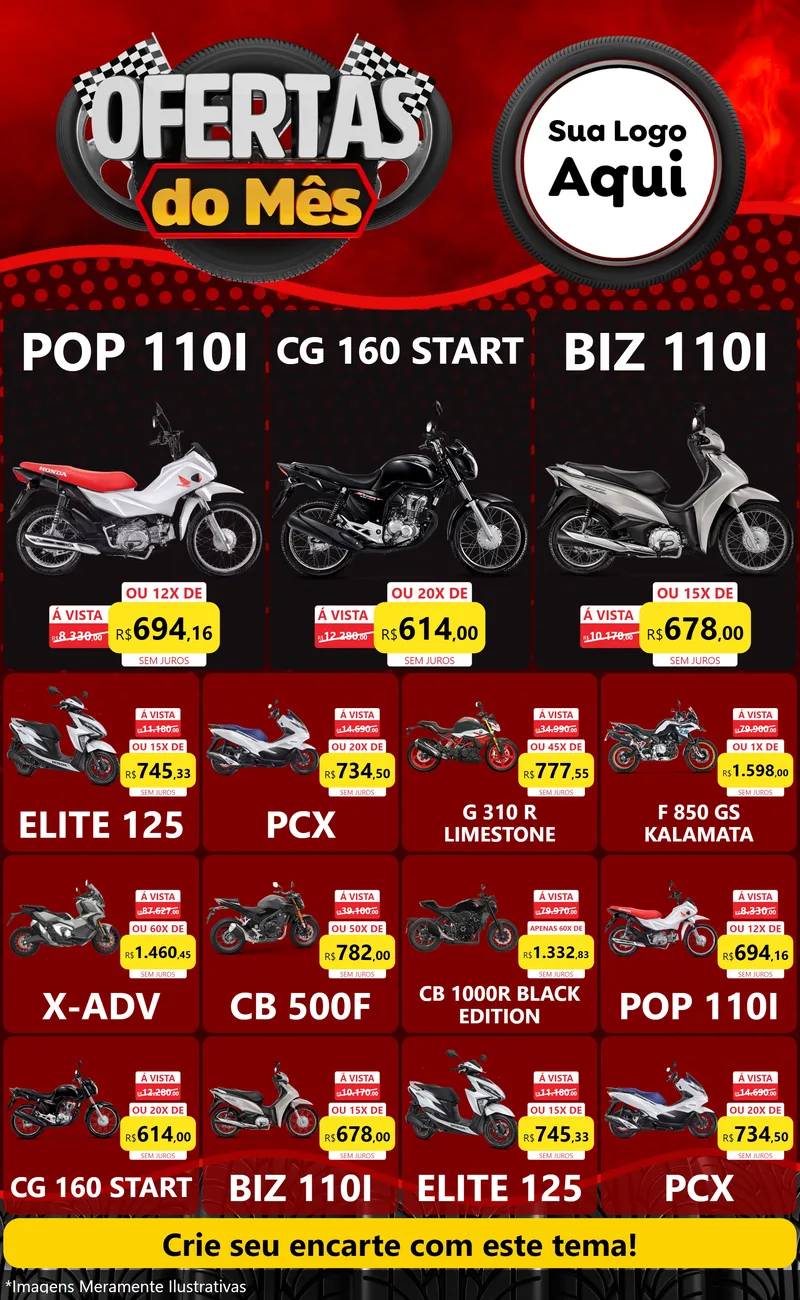Modelo de Encarte para Encarte Grande com o tema Ofertas do Mês - Autopeças para Concessionaria de Motos