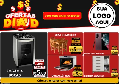 Modelo de Encarte para Encarte A4 Horizontal com o tema Ofertas Dia D para Móveis e Eletro