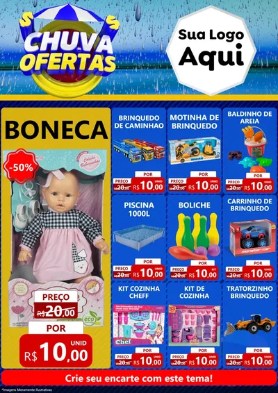 Modelo de Encarte para Encarte A4 Vertical com o tema Chuva de Ofertas para Brinquedos