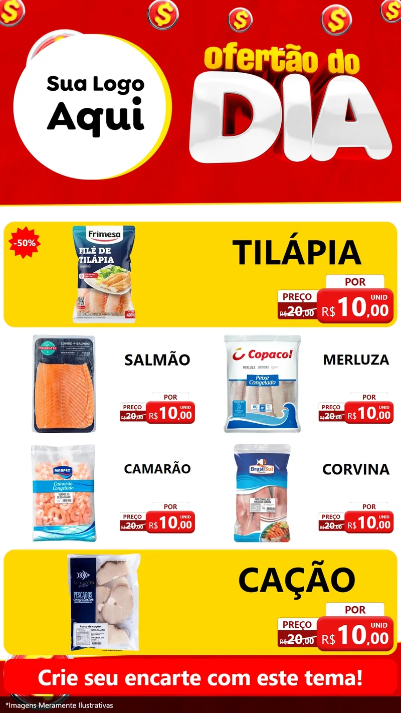 Modelo de TV para TV Vertical com o tema Ofertão do dia para Peixaria
