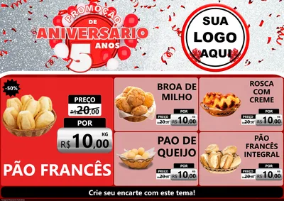 Modelo de Encarte para Encarte A4 Horizontal com o tema Promoção de Aniversário - 5 Anos para Padaria