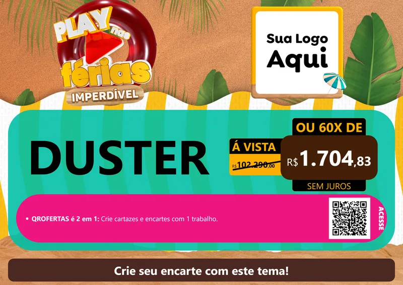 Modelo de Cartaz para Cartaz A4 Horizontal com o tema Play Nas Férias Imperdível para Concessionaria de Carros