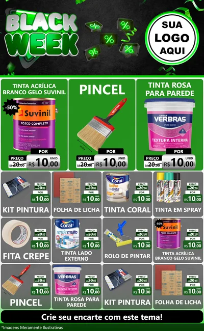 Modelo de Encarte para Encarte Grande com o tema Black Week para Tintas e Ferramentas