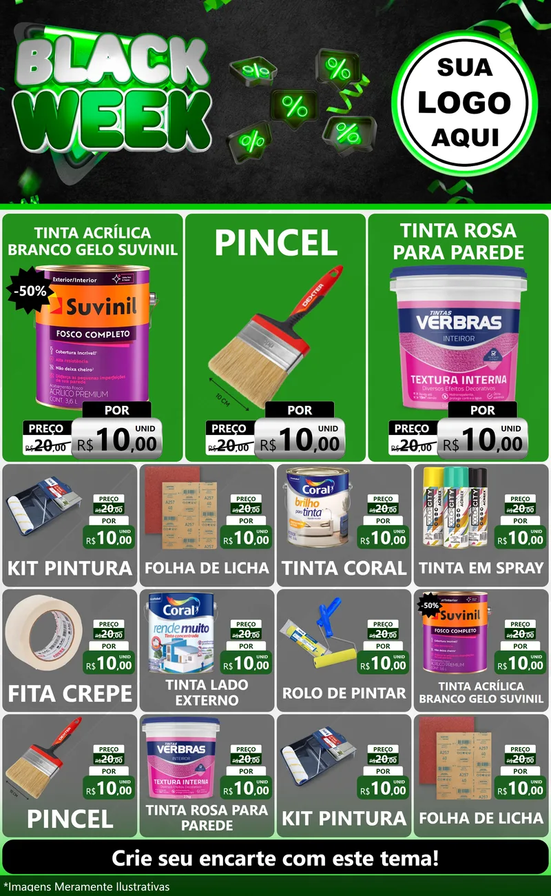 Modelo de Encarte para Encarte Grande com o tema Black Week para Tintas e Ferramentas