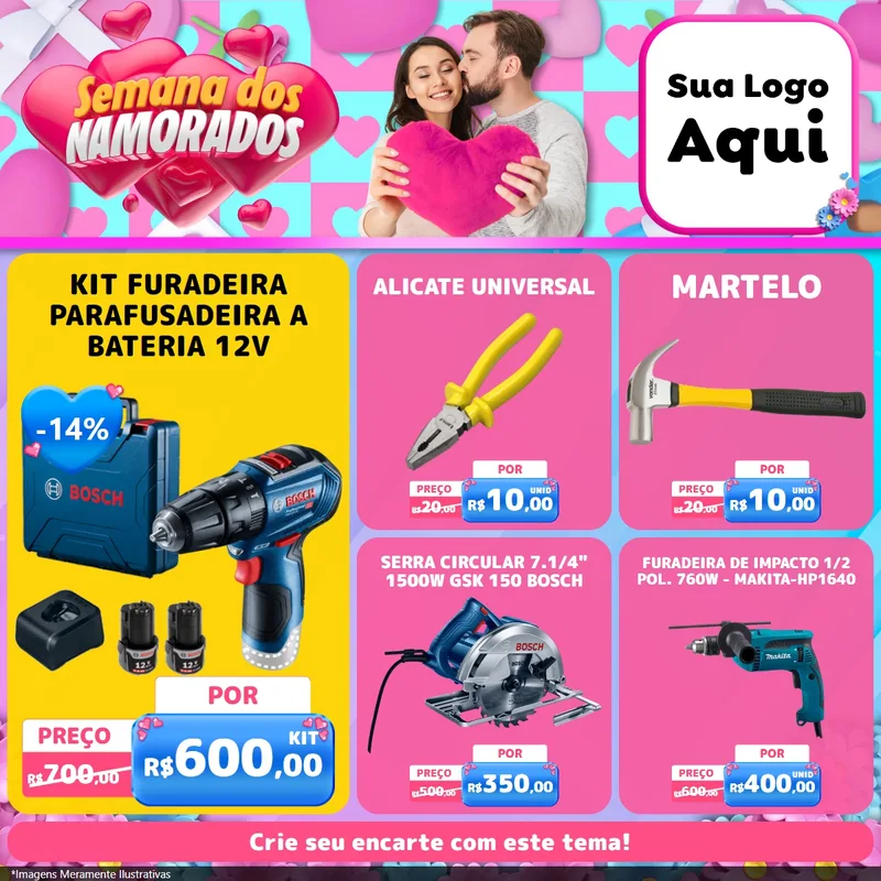 Modelo de Rede Social para Feed Facebook com o tema Semana dos Namorados para Maquinas e Ferramentas