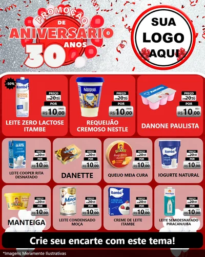 Modelo de Rede Social para Feed Instagram com o tema Promoção de Aniversário - 30 Anos para Frios e Laticínios