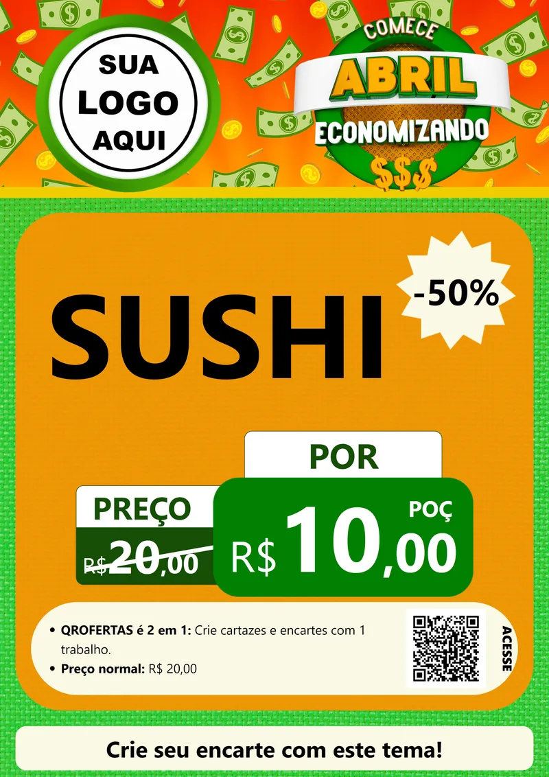 Modelo de Cartaz para Cartaz A4 Vertical com o tema Comece Abril Economizando para Comida japonesa