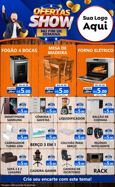 Modelo de Encarte para Encarte Grande com o tema Ofertas Show No Fim De Semana para Móveis e Eletro