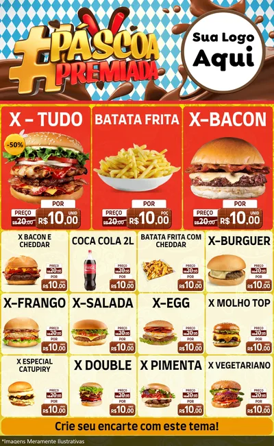 Modelo de Encarte para Encarte Grande com o tema Páscoa Premiada para Hamburgueria