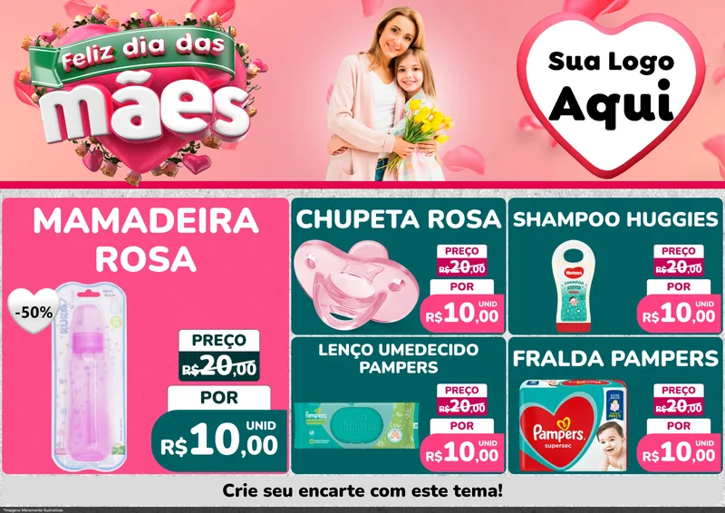 Modelo de Encarte para Encarte A4 Horizontal com o tema Feliz Dia das Mães para Bebês