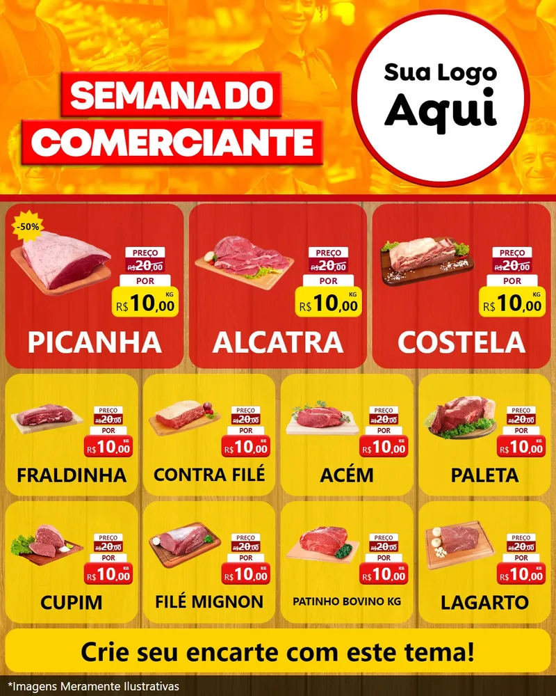 Modelo de Rede Social para Feed Instagram com o tema Semana do Comerciante para Açougue