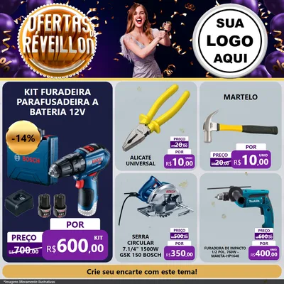 Modelo de Rede Social para Feed Facebook com o tema Ofertas de Réveillon para Maquinas e Ferramentas