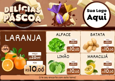 Modelo de Encarte para Encarte A4 Horizontal com o tema Delícias de Páscoa para Hortifrúti
