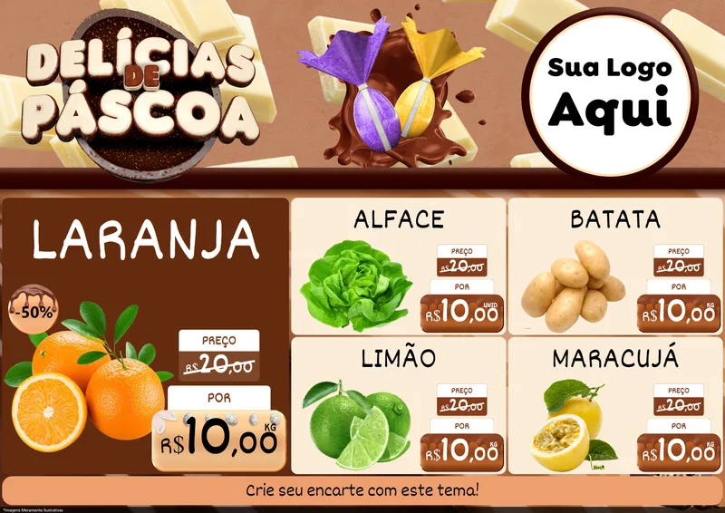 Modelo de Encarte para Encarte A4 Horizontal com o tema Delícias de Páscoa para Hortifrúti