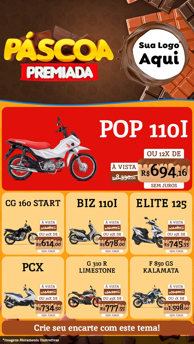 Modelo de Rede Social para Stories com o tema Páscoa Premiada para Concessionaria de Motos