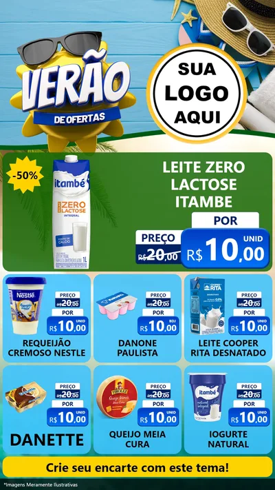 Modelo de Rede Social para Stories com o tema Verão de Ofertas para Frios e Laticínios