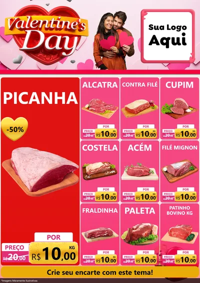 Modelo de Encarte para Encarte A4 Vertical com o tema Valentine's Day para Açougue