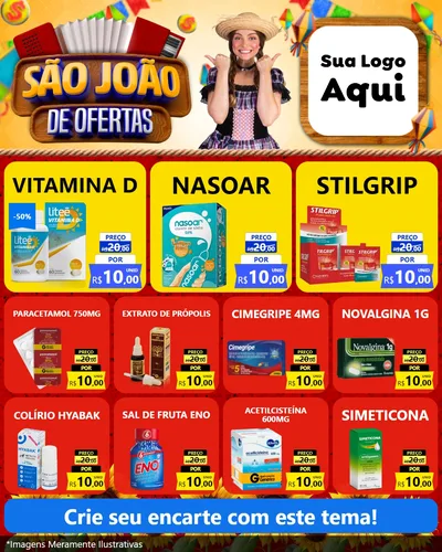 Modelo de Rede Social para Feed Instagram com o tema São João de Ofertas para Farmácia