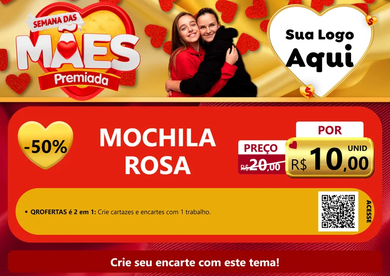 Modelo de Cartaz para Cartaz A4 Horizontal com o tema Semana das Mães Premiada para Papelaria