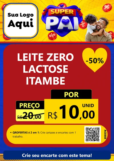 Modelo de Cartaz para Cartaz A4 Vertical com o tema Super Pai para Frios e Laticínios