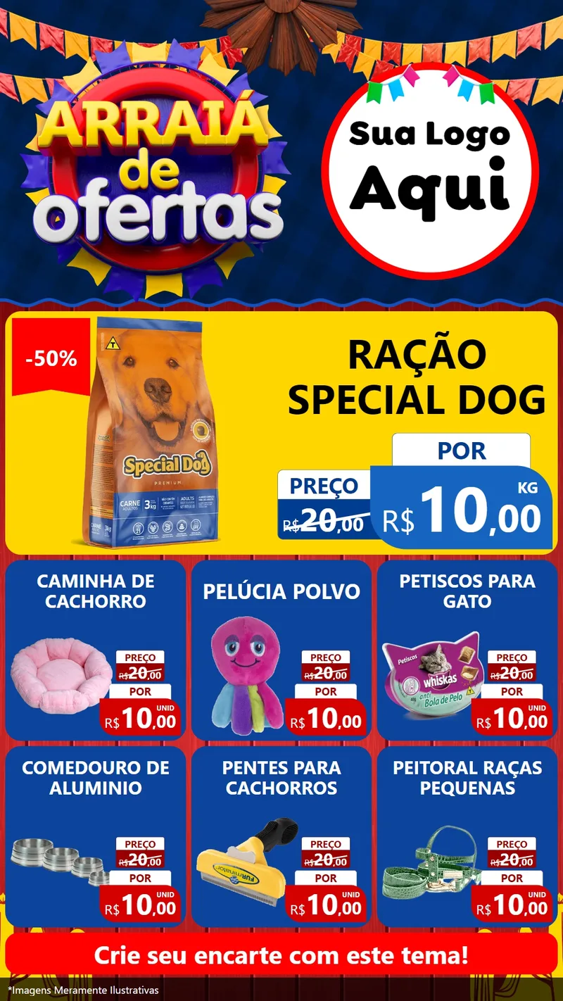 Modelo de Rede Social para Stories com o tema Arraiá de Ofertas para Pet Shop
