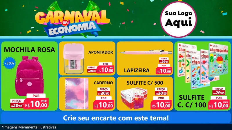 Modelo de TV para TV Horizontal com o tema Carnaval da Economia para Papelaria