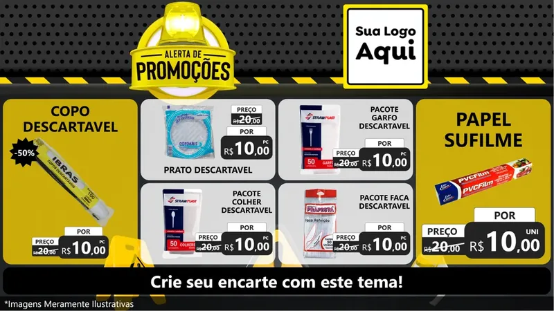 Modelo de TV para TV Horizontal com o tema Alerta de Promoções para Embalagens
