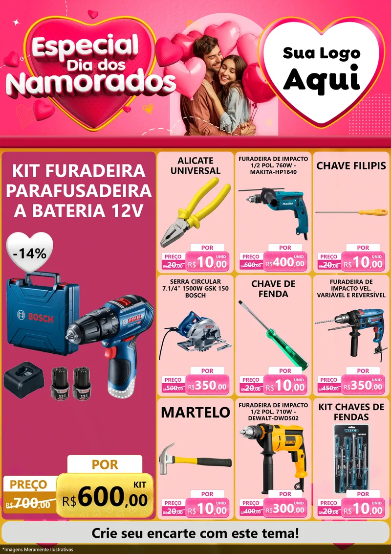 Modelo de Encarte para Encarte A4 Vertical com o tema Especial Dia dos Namorados para Maquinas e Ferramentas