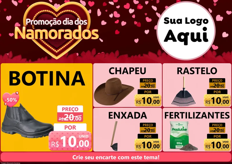 Modelo de Encarte para Encarte A4 Horizontal com o tema Promoção Dia Dos Namorados para Agropecuária