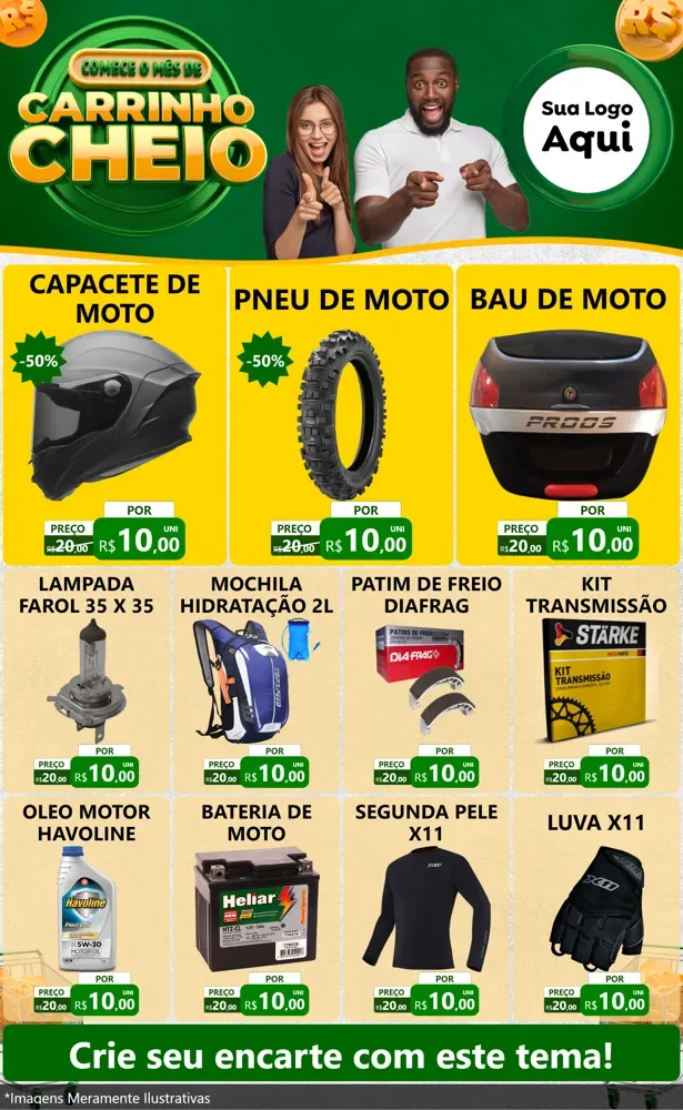 Modelo de Encarte para Encarte Grande com o tema Carrinho Cheio para Moto peças