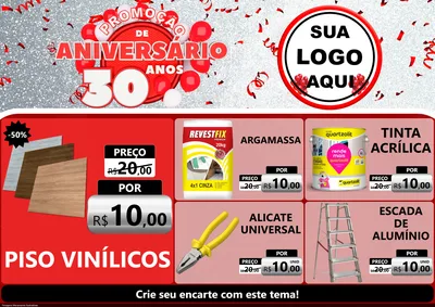 Modelo de Encarte para Encarte A4 Horizontal com o tema Promoção de Aniversário - 30 Anos para Material para Construção