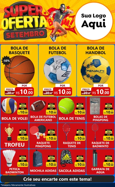 Modelo de Encarte para Encarte Grande com o tema Super Oferta Setembro para Artigos Esportivos