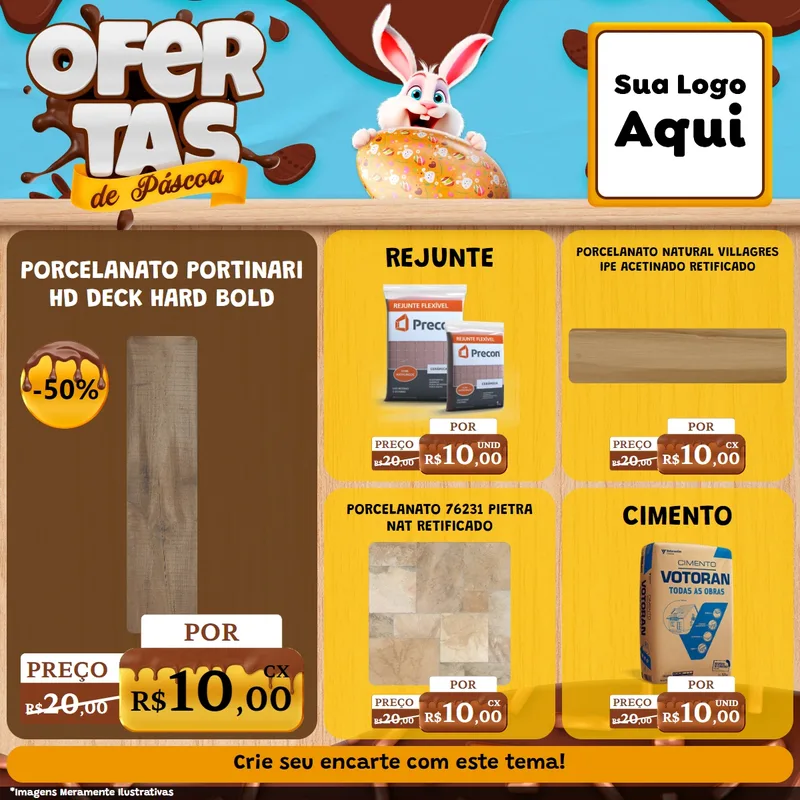 Modelo de Rede Social para Feed Facebook com o tema Ofertas de Páscoa para Pisos e revestimentos
