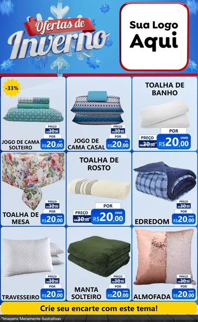Modelo de Encarte para Encarte Grande com o tema Ofertas de Inverno para Cama, Mesa e Banho