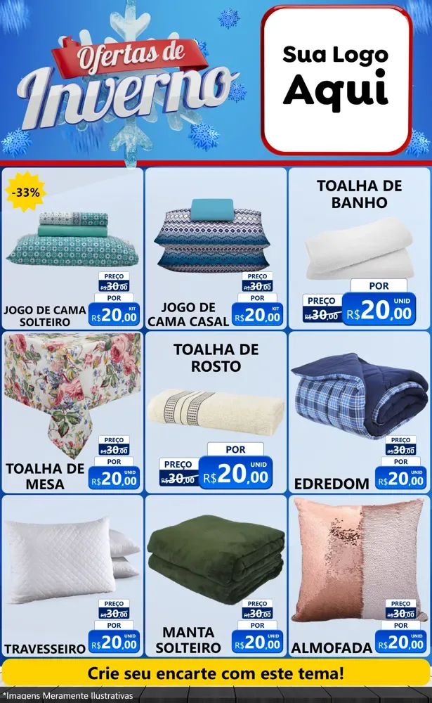 Modelo de Encarte para Encarte Grande com o tema Ofertas de Inverno para Cama, Mesa e Banho