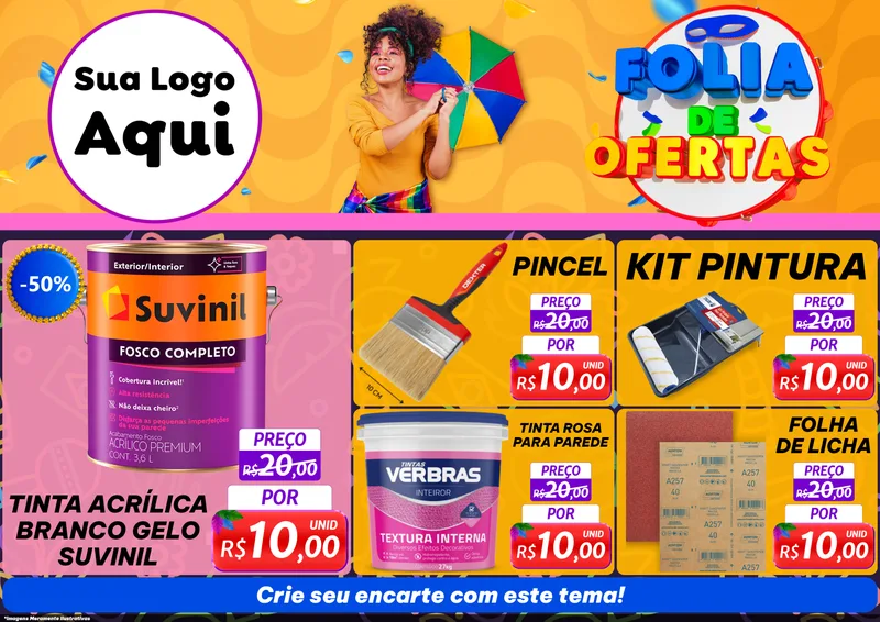 Modelo de Encarte para Encarte A4 Horizontal com o tema Folia de Ofertas para Tintas e Ferramentas