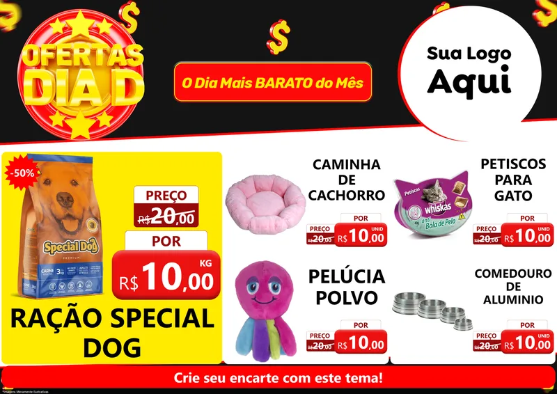 Modelo de Encarte para Encarte A4 Horizontal com o tema Dia D para Pet Shop