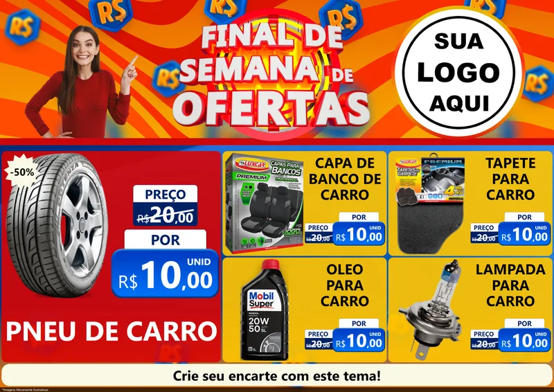Modelo de Encarte para Encarte A4 Horizontal com o tema Final de Semana de Ofertas para Auto peças