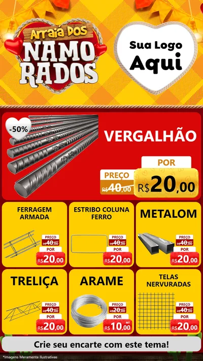 Modelo de Rede Social para Stories com o tema Arraiá dos Namorados para Ferragens