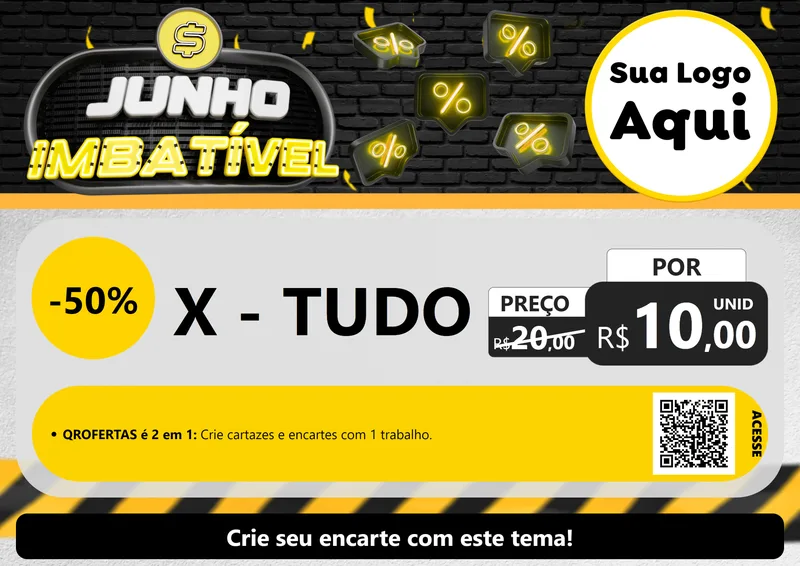 Modelo de Cartaz para Cartaz A4 Horizontal com o tema Junho Imbatível para Hamburgueria