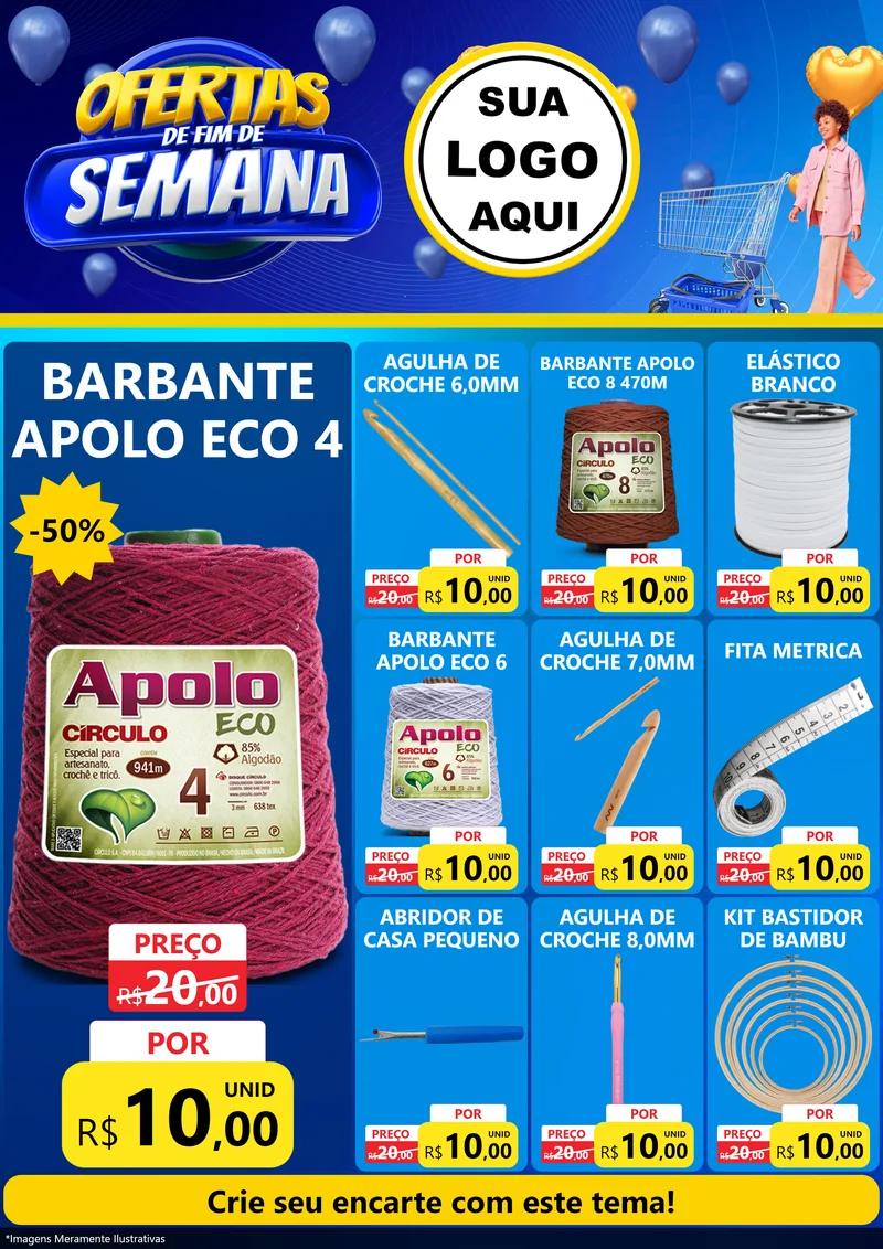 Modelo de Encarte para Encarte A4 Vertical com o tema Ofertas de Fim de Semana para Armarinho e Aviamentos