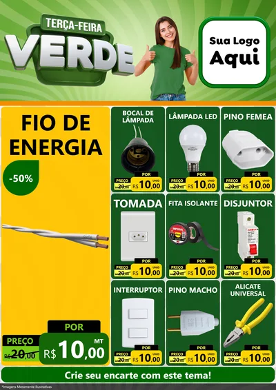 Modelo de Encarte para Encarte A4 Vertical com o tema Terça - Feira Verde para Materiais Elétricos