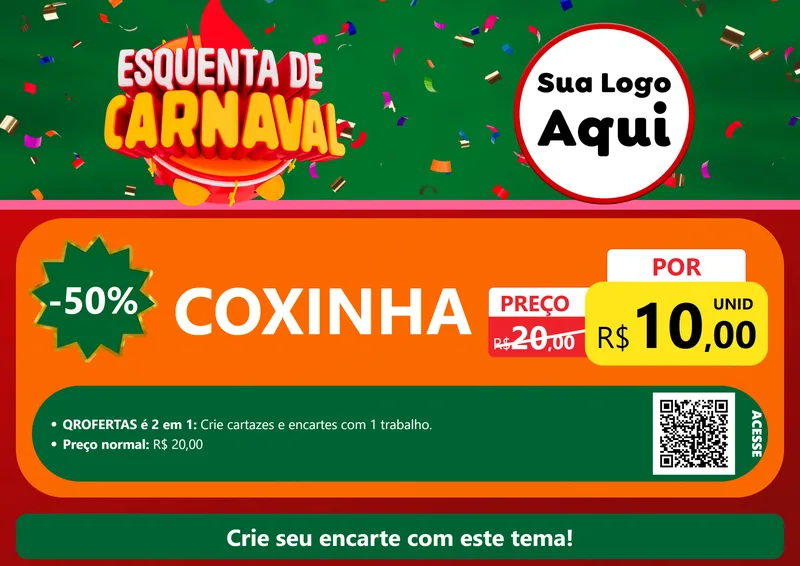 Modelo de Cartaz para Cartaz A4 Horizontal com o tema Esquenta de Carnaval para Salgadaria