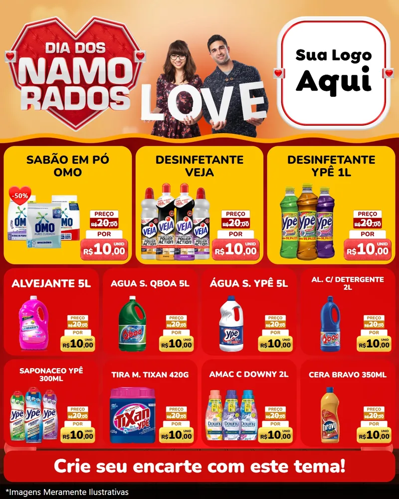 Modelo de Rede Social para Feed Instagram com o tema Dia dos Namorados para Produtos de Limpeza